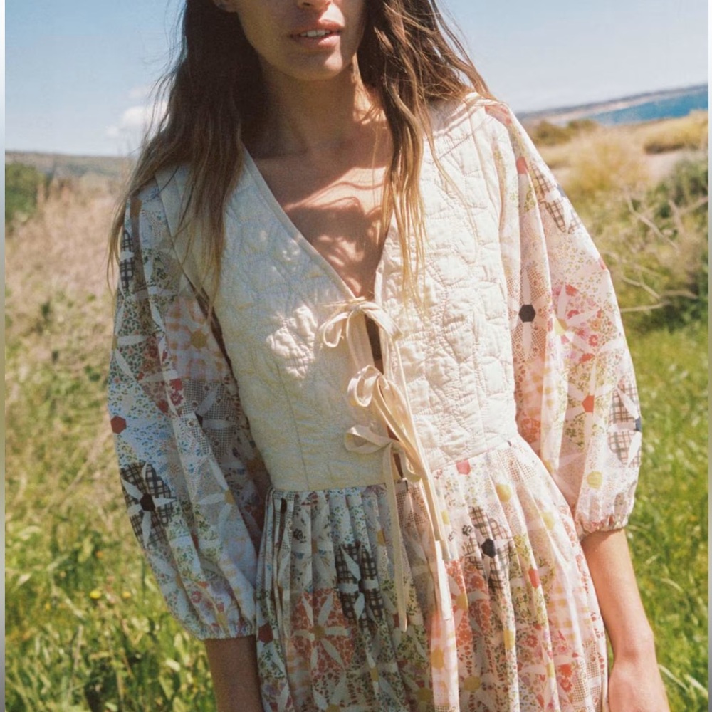 Christy Dawn Patchwork Dress in Cream and Pink
